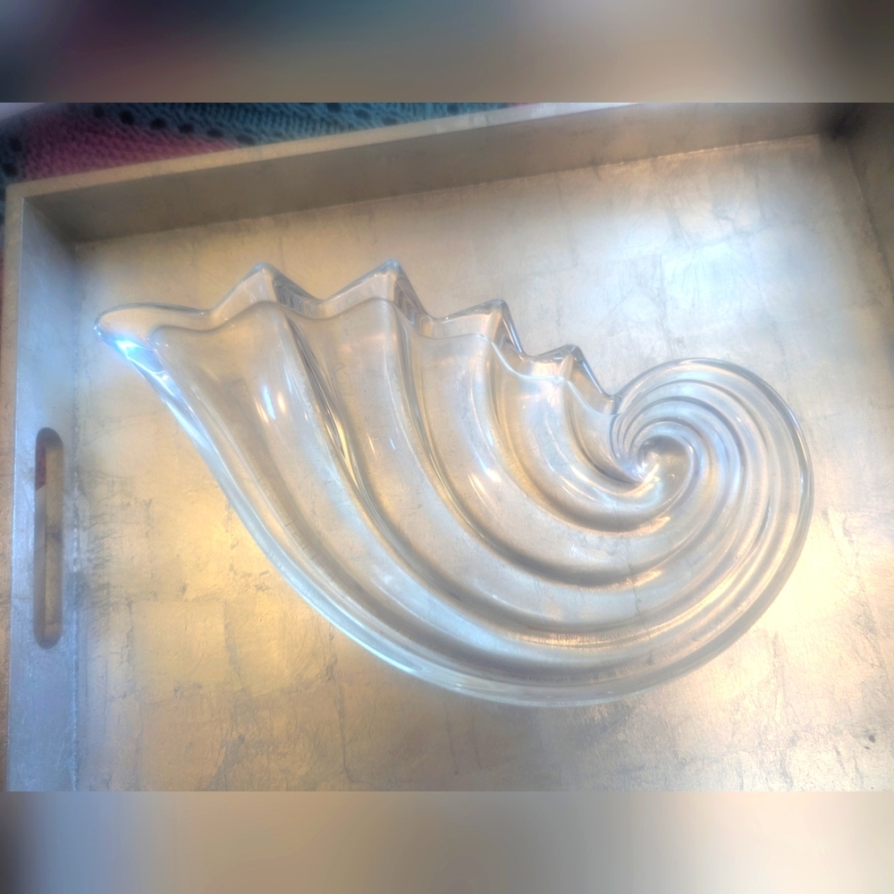 Mikasa Vintage Glass Art Clear Glass Shell Dish 12"x 6" Gorgeous Statement